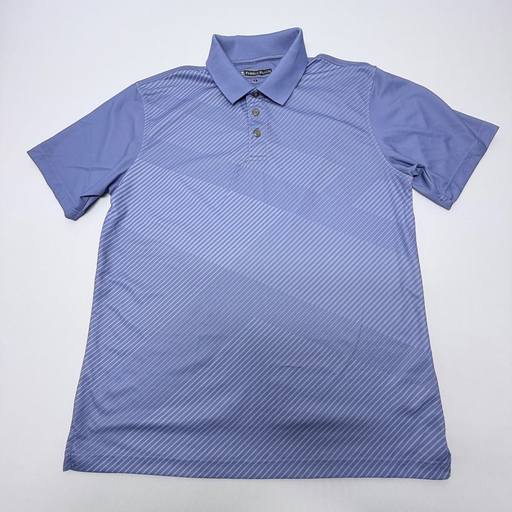 Pebble Beach Dry-Luxe Performance Polo Shirt Mens Large Blue Striped Golf Top